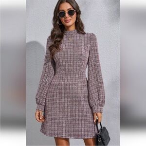 Tweed Plaid Dress Longsleeve